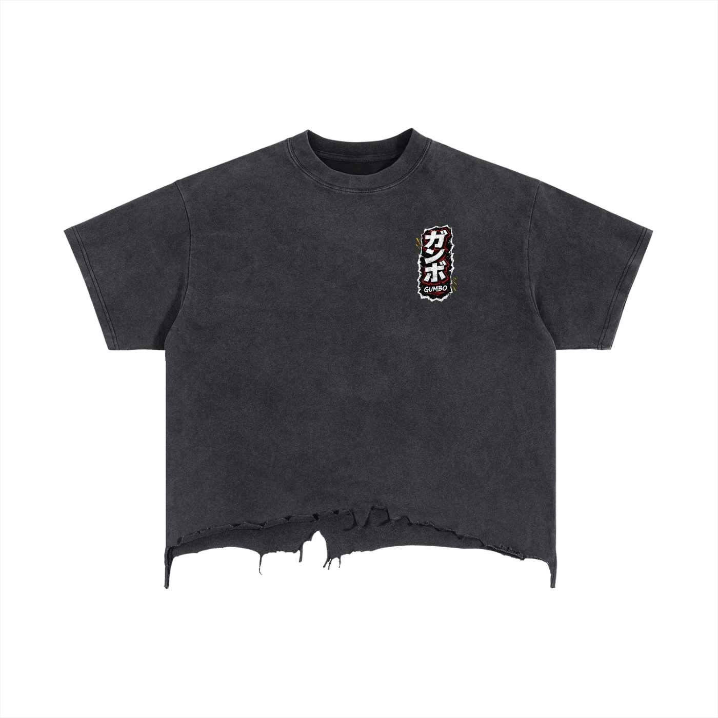 Gumbo Katakana Vintage 777 Wash Boxy Distressed Hem T-Shirt