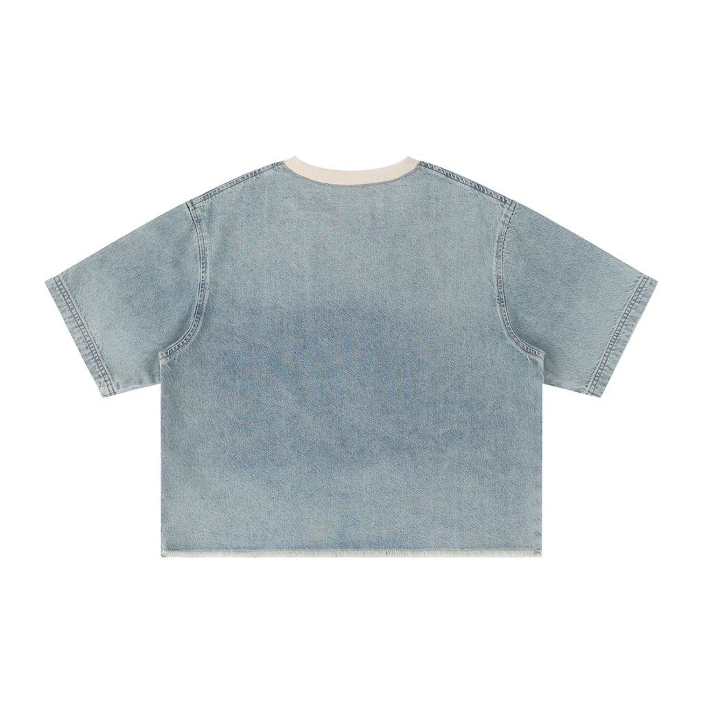 Gumbo Rock 'n Roll Collection - Unisex Vintage Wash Boxy Raw Hem Denim T-Shirt